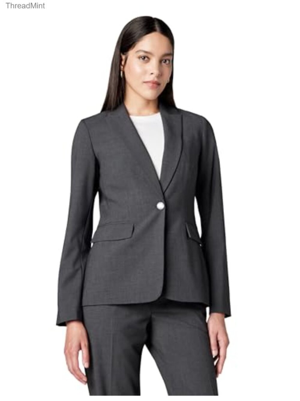 Calvin Klein Women's One Button Lux Blazer in Charcoal